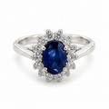 0.6-0.8ct Oval Sapphire & CZ Halo Silver Ring