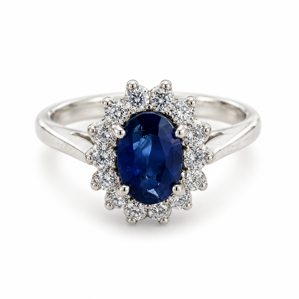 0.6-0.8ct Oval Sapphire & CZ Halo Silver Ring