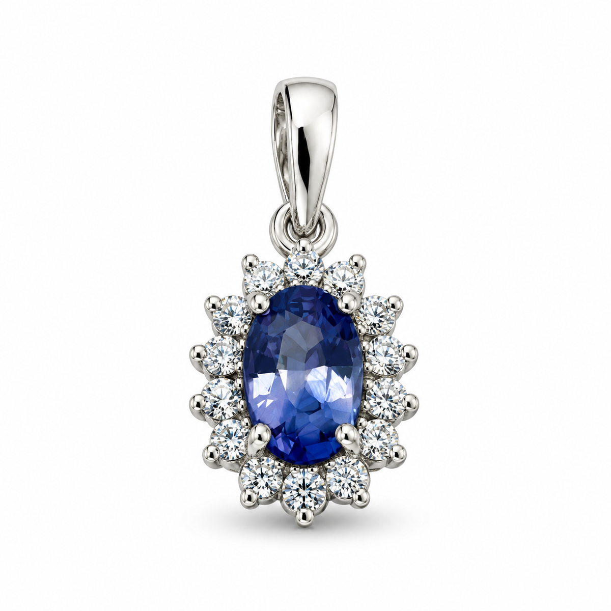0.6-0.8ct Oval Sapphire & CZ Halo Silver Pendant