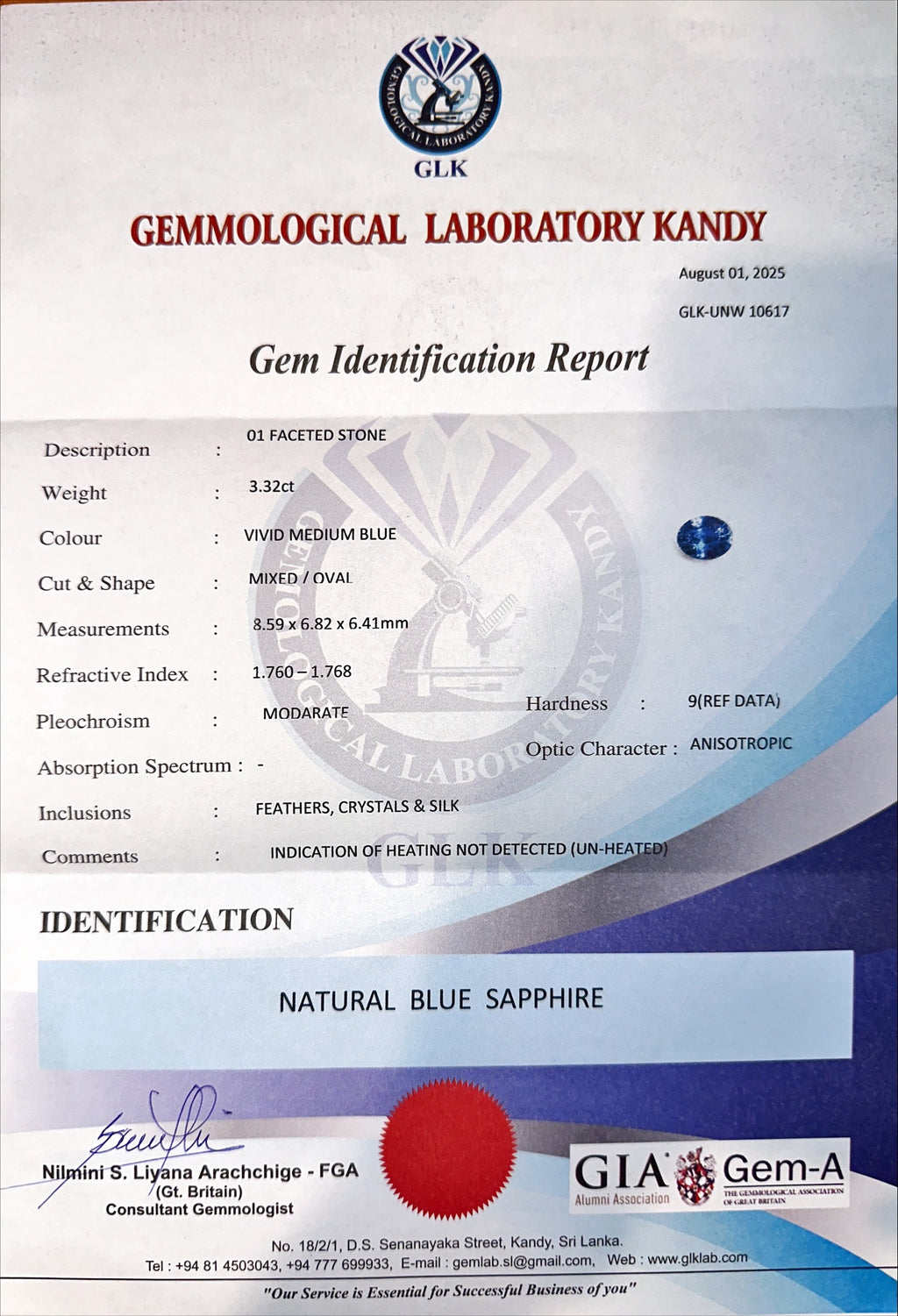 3.32ct Ceylon Vivid Blue Sapphire Unheated