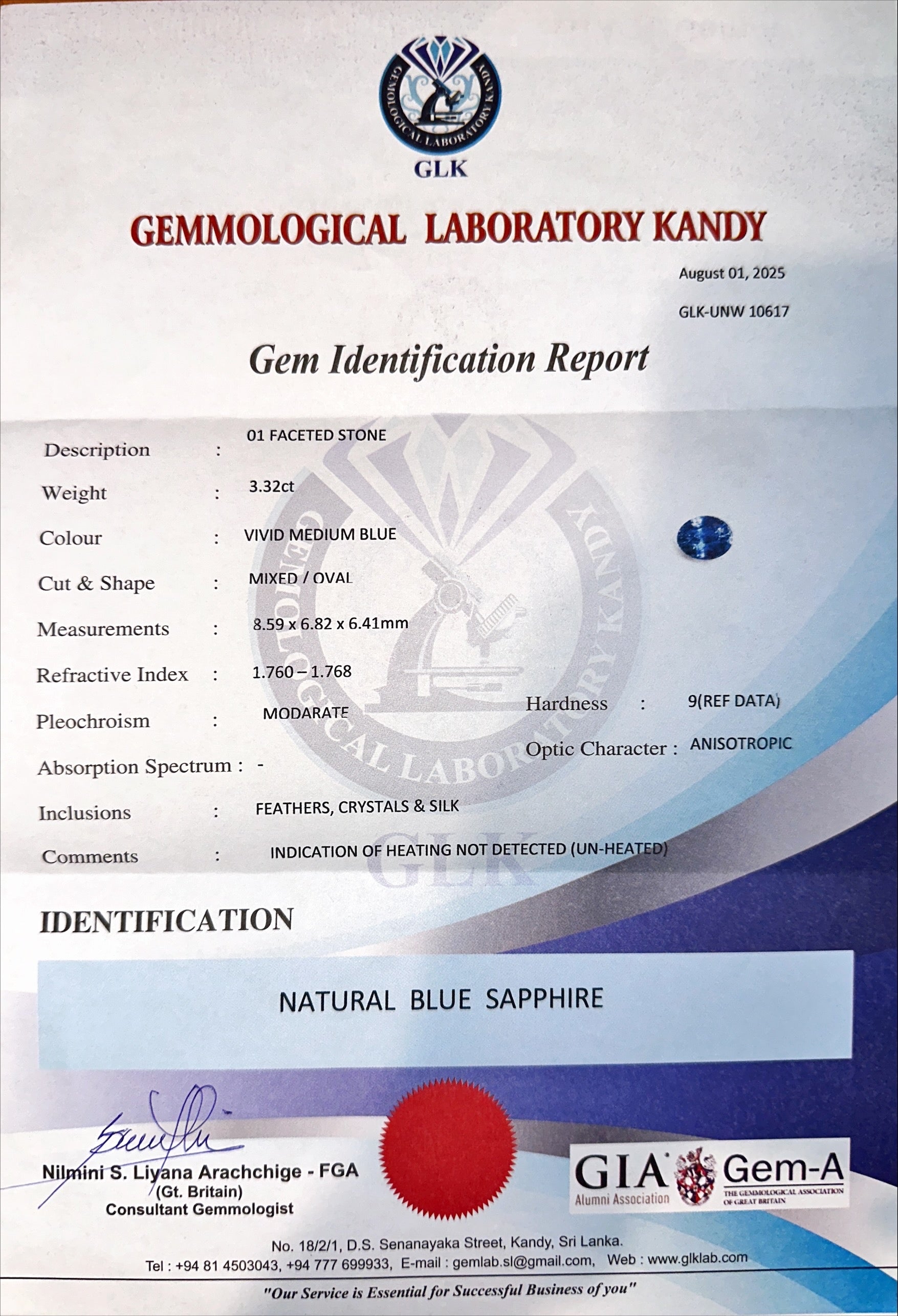 3.32ct Ceylon Vivid Blue Sapphire Unheated